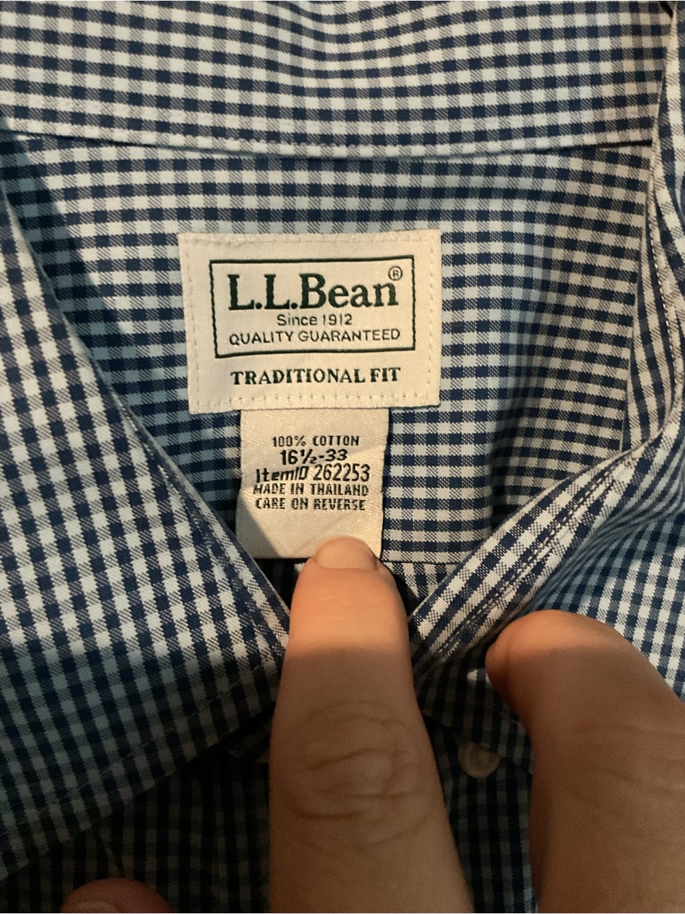 L.L. Bean Men's Traditional Fit Navy and White Gingham Dress Shirt